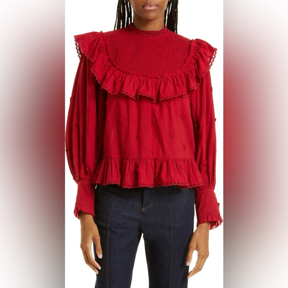 Farm Rio‎ 3D Heart Appliqué Cotton Blouse Sz S NW